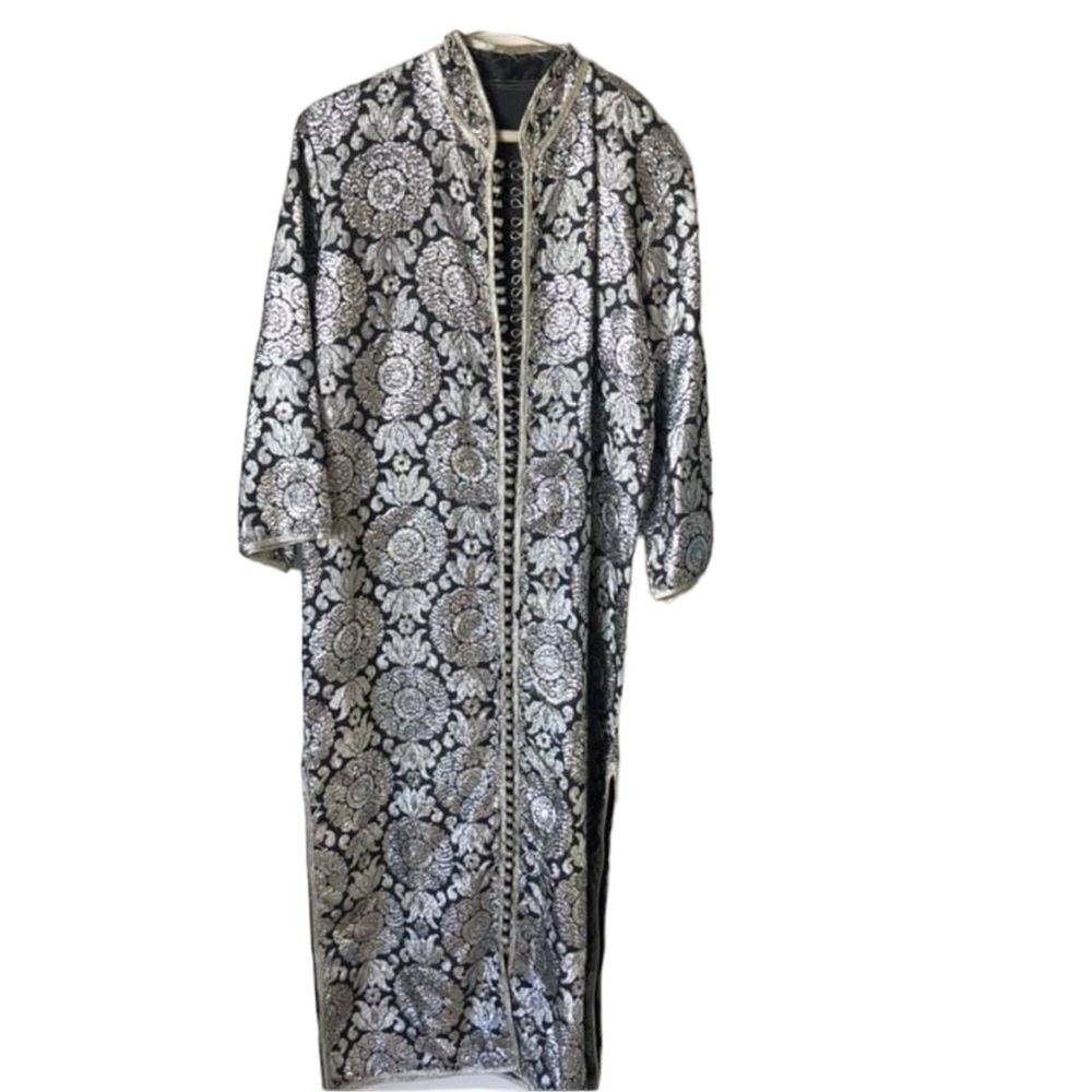 Vintage Black and Silver Embroidered Coat/Kimono